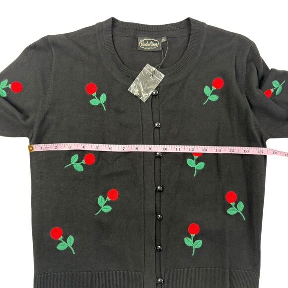 NEW Voodoo Vixen Retro Vintage inspired Cherries Embroidered Cardigan Sweater - Picture 8 of 10